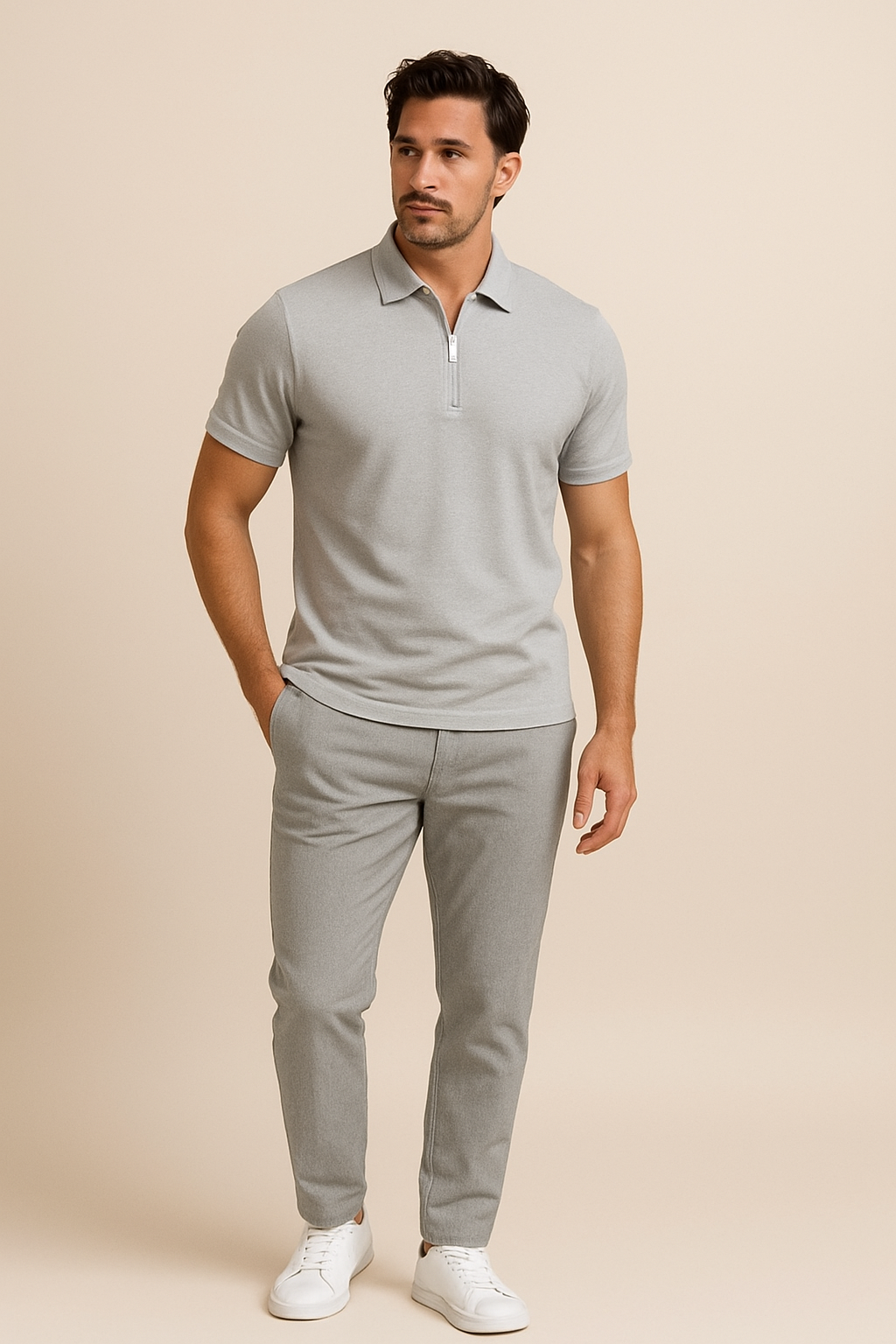 Yorander | Men’s Slim Fit Zip Polo Shirt