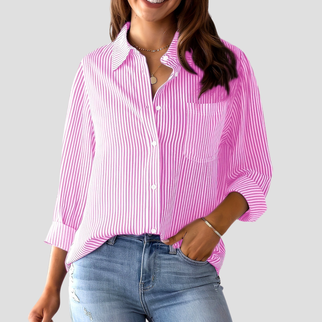 Brinley | Women’s Striped Cotton-Linen Blouse