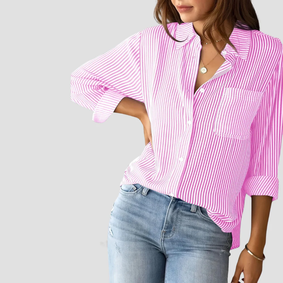 Brinley | Women’s Striped Cotton-Linen Blouse