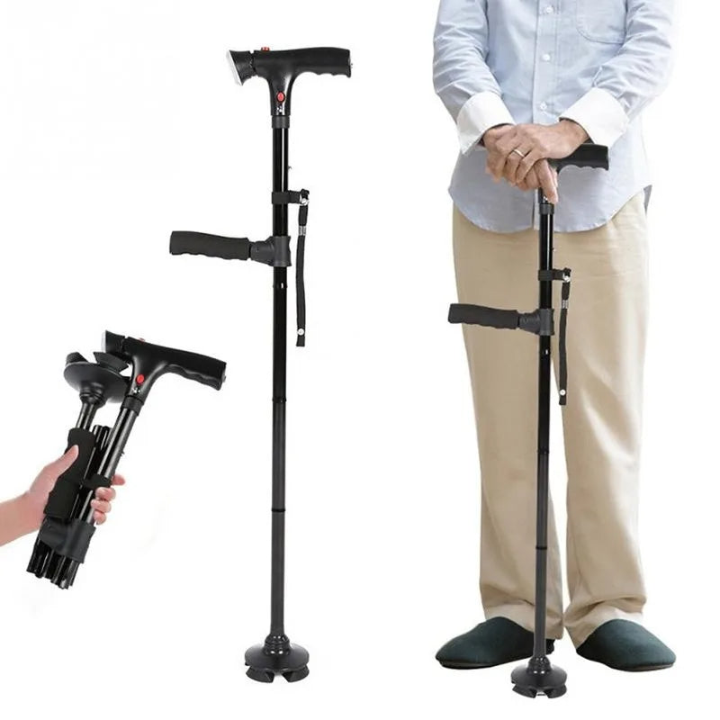 SureStride | Adjustable Quad Walking Cane with LED Light