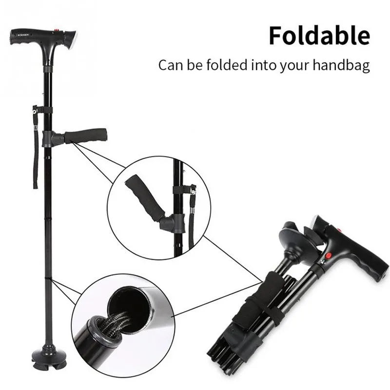 SureStride | Adjustable Quad Walking Cane with LED Light