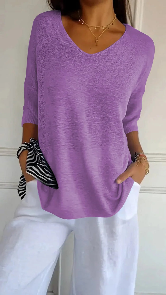 Wynette | Women’s 3/4‑Sleeve V‑Neck Knit Top