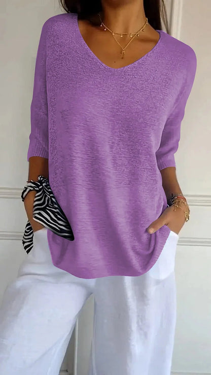 Wynette | Women’s 3/4‑Sleeve V‑Neck Knit Top