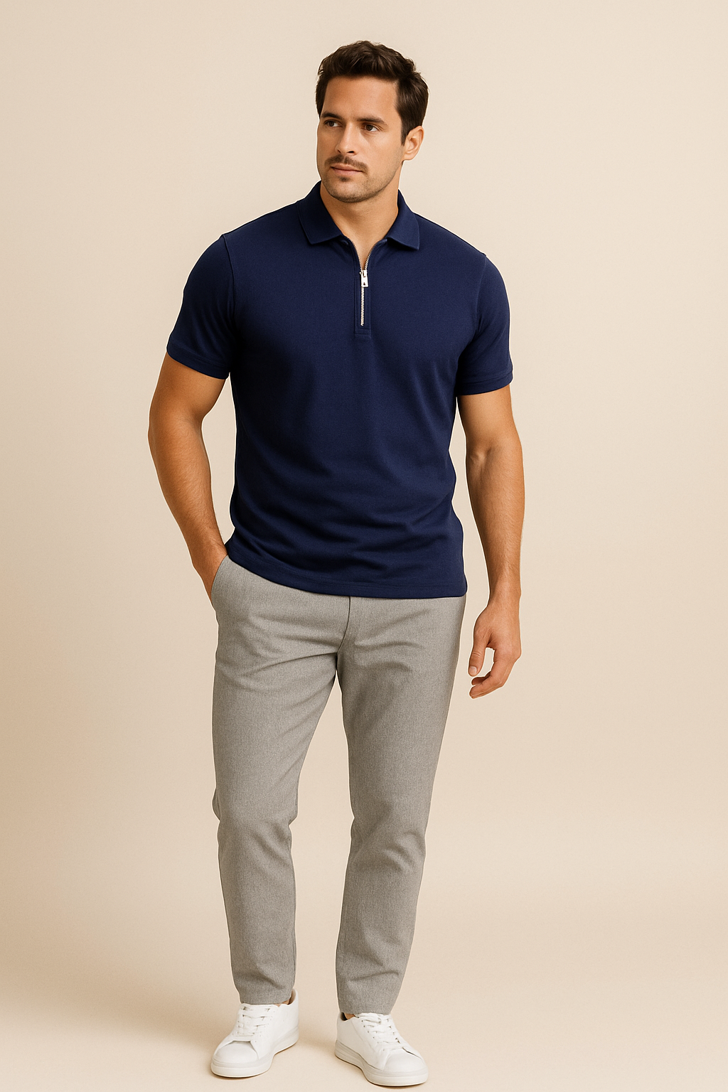 Yorander | Men’s Slim Fit Zip Polo Shirt