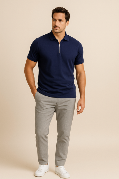 Yorander | Men’s Slim Fit Zip Polo Shirt