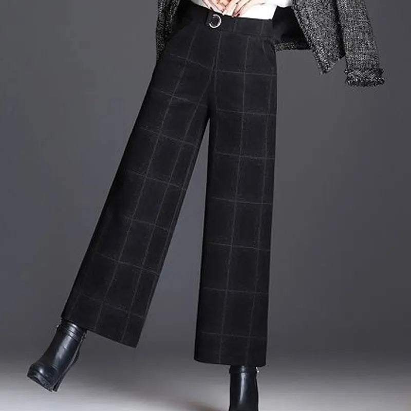 Calyrae | Women’s Tailored Wide-Leg Plaid Trousers