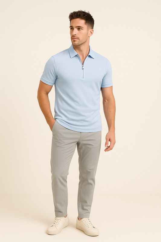 Yorander | Men’s Slim Fit Zip Polo Shirt
