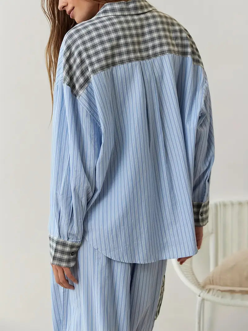 Brennar | Unisex Striped Plaid Patchwork Pajama Set