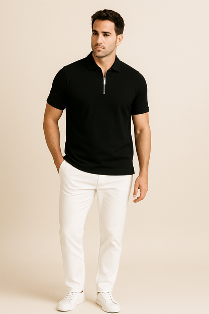 Yorander | Men’s Slim Fit Zip Polo Shirt