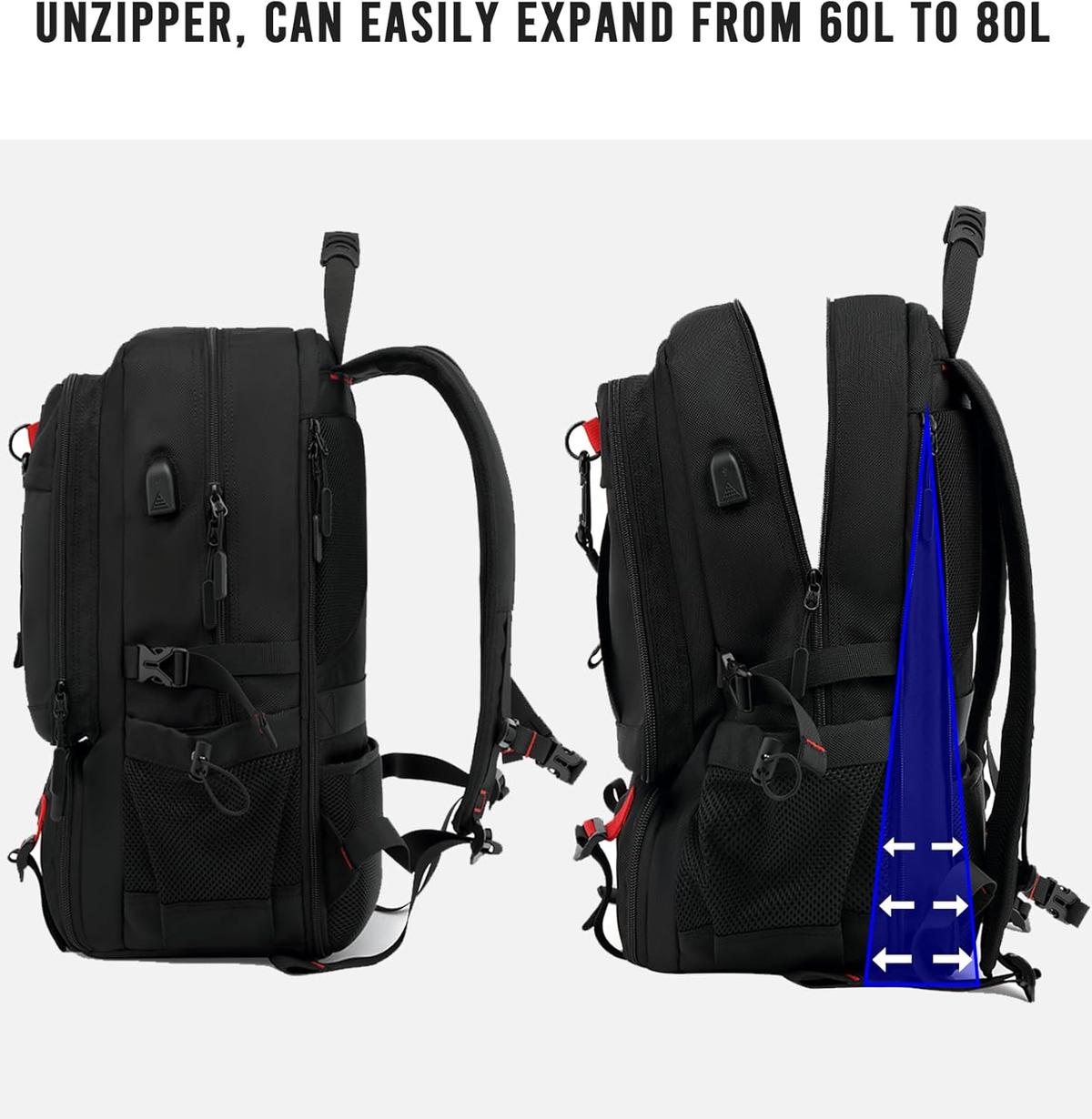 VoyagerPro | 60L Waterproof Travel Laptop Backpack with USB Port & Shoe Compartment