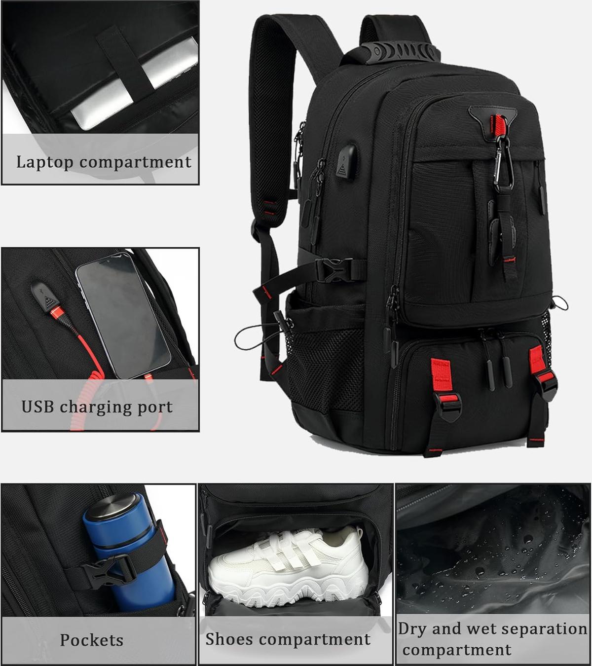 VoyagerPro | 60L Waterproof Travel Laptop Backpack with USB Port & Shoe Compartment