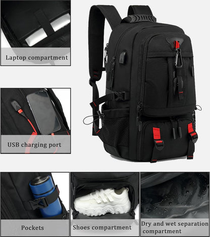 VoyagerPro | 60L Waterproof Travel Laptop Backpack with USB Port & Shoe Compartment