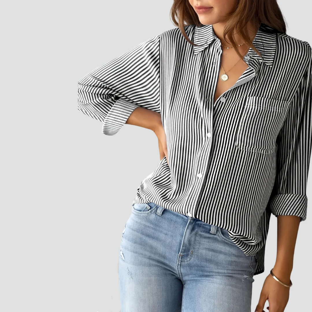 Brinley | Women’s Striped Cotton-Linen Blouse