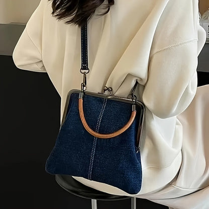 Cavelle | Denim & Leather Frame-Top Handbag