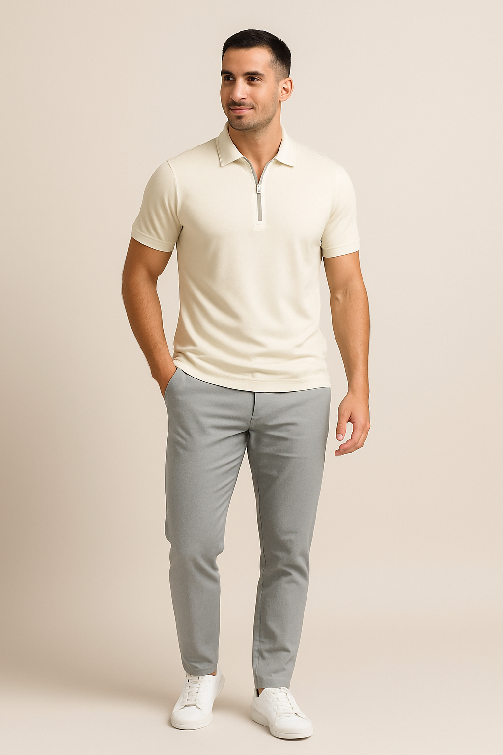 Yorander | Men’s Slim Fit Zip Polo Shirt