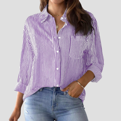 Brinley | Women’s Striped Cotton-Linen Blouse