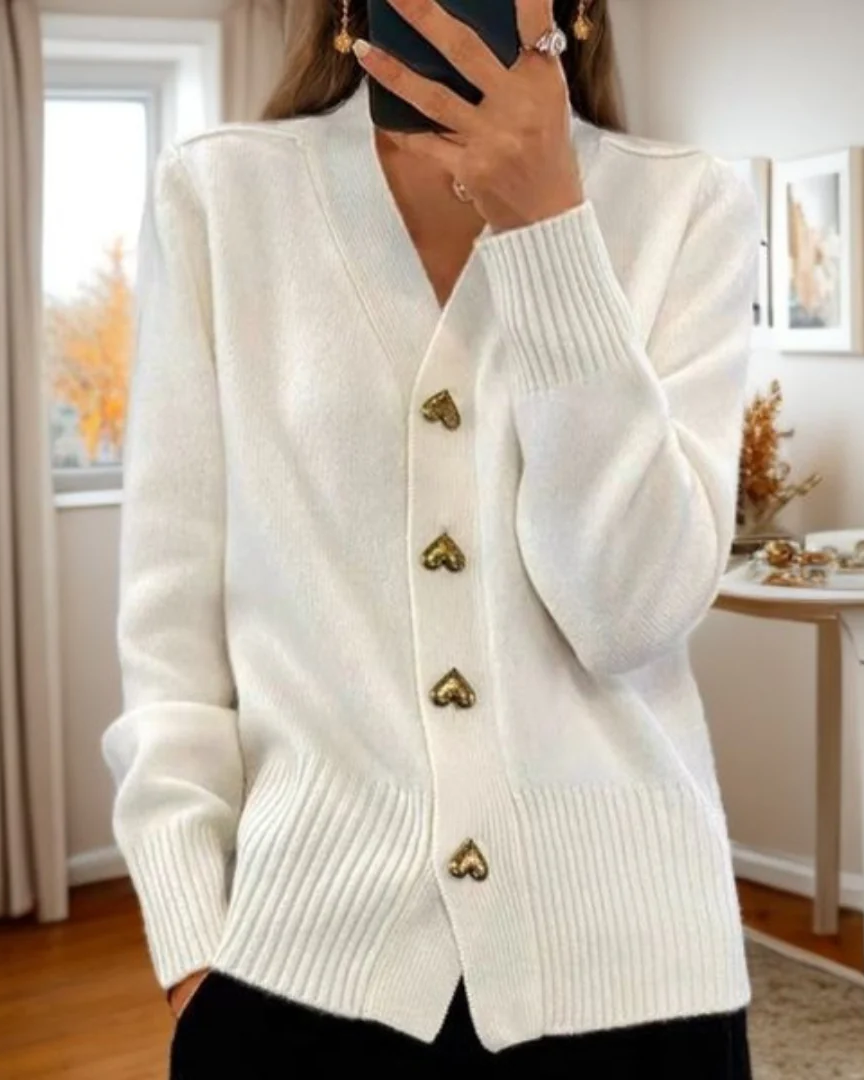 Cresselle | Women’s Elegant Heart-Button Cardigan