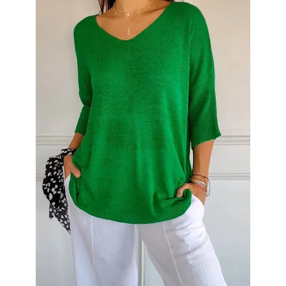 Wynette | Women’s 3/4‑Sleeve V‑Neck Knit Top
