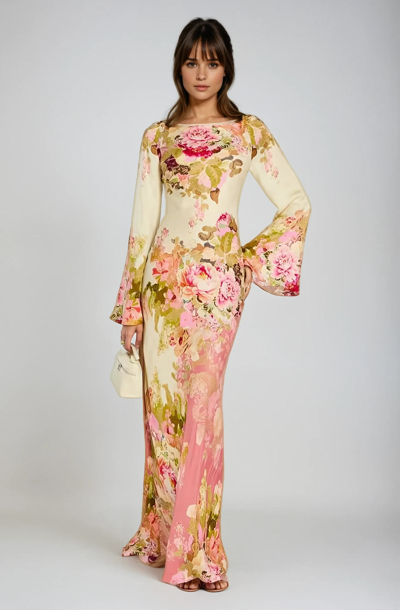 Anya | Floral-Print Maxi Dress with Dramatic Bell Sleeves