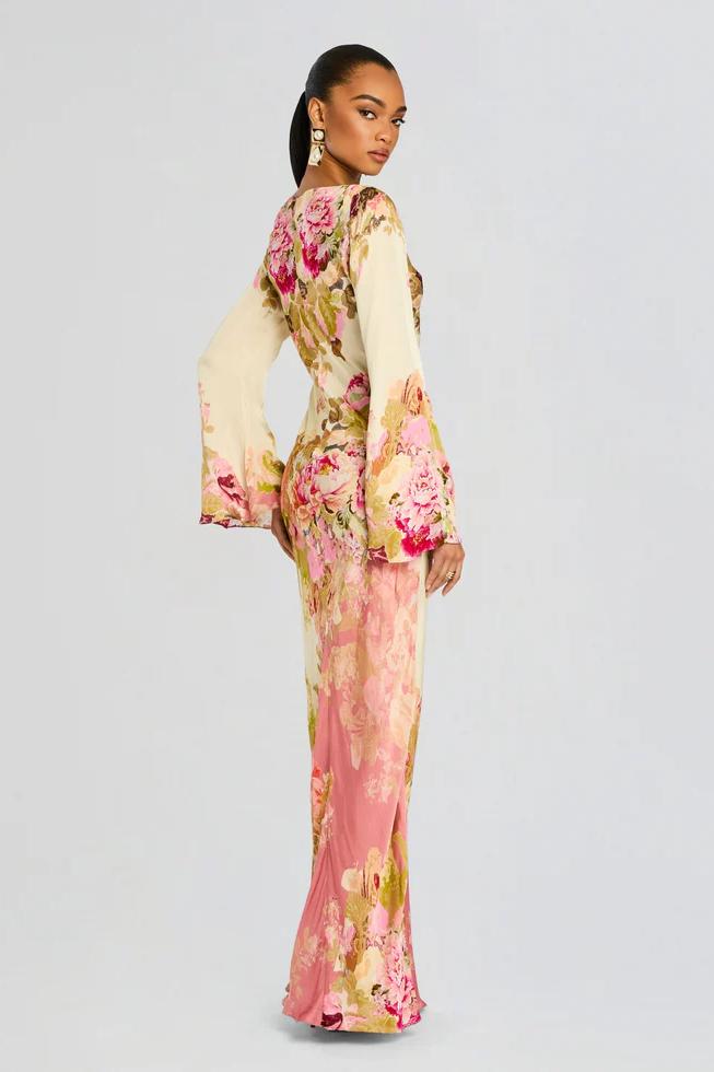 Anya | Floral-Print Maxi Dress with Dramatic Bell Sleeves