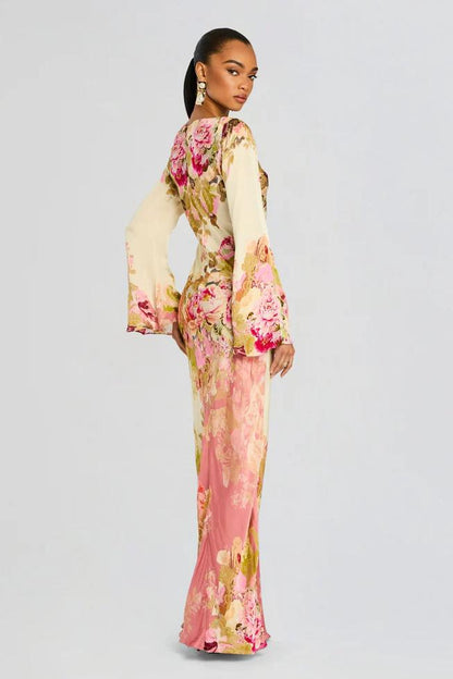 Anya | Floral-Print Maxi Dress with Dramatic Bell Sleeves
