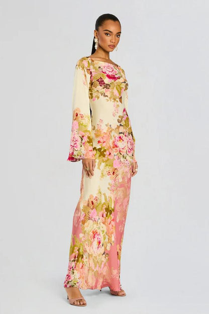 Anya | Floral-Print Maxi Dress with Dramatic Bell Sleeves