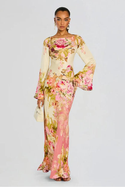 Anya | Floral-Print Maxi Dress with Dramatic Bell Sleeves