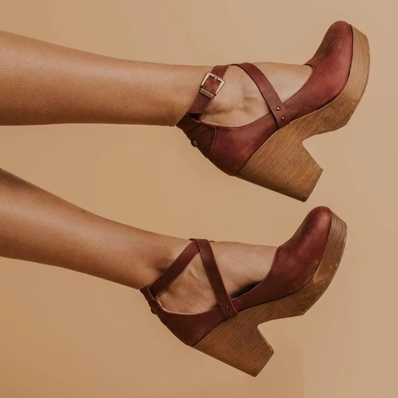 Valerisse | Women’s Brown Chunky Platform Mary Jane Heels