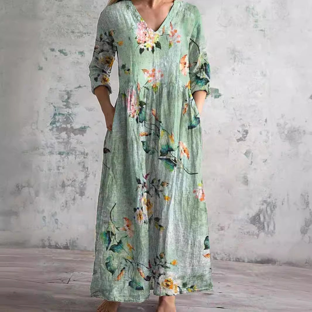 Dearyn | Women’s Summer Dress with V-Neck and Floral Pattern