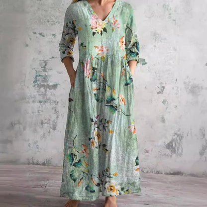 Dearyn | Women’s Summer Dress with V-Neck and Floral Pattern