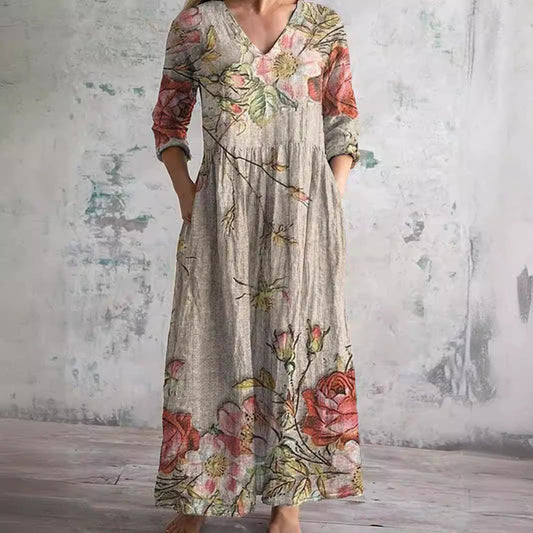 Dearyn | Women’s Summer Dress with V-Neck and Floral Pattern
