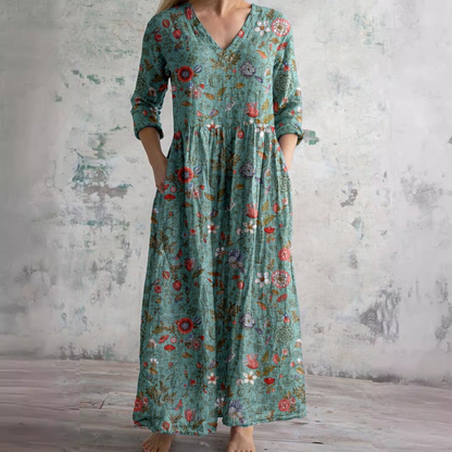Dearyn | Women’s Summer Dress with V-Neck and Floral Pattern