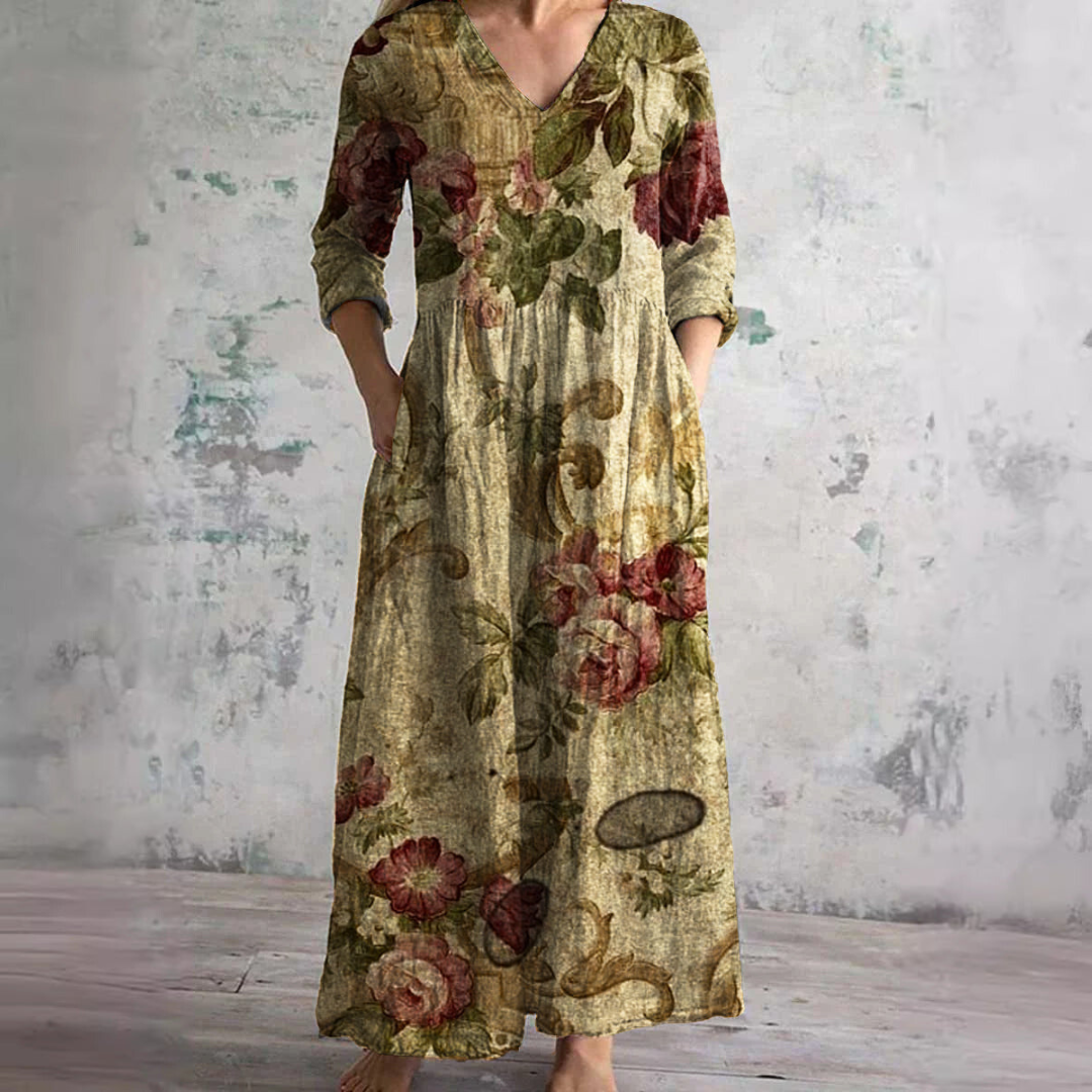 Dearyn | Women’s Summer Dress with V-Neck and Floral Pattern
