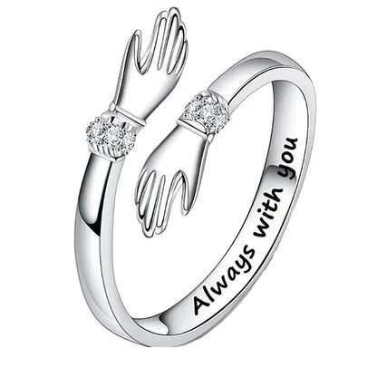 Amora Hand Hug Ring | Sterling Silver Diamond Accent Ring