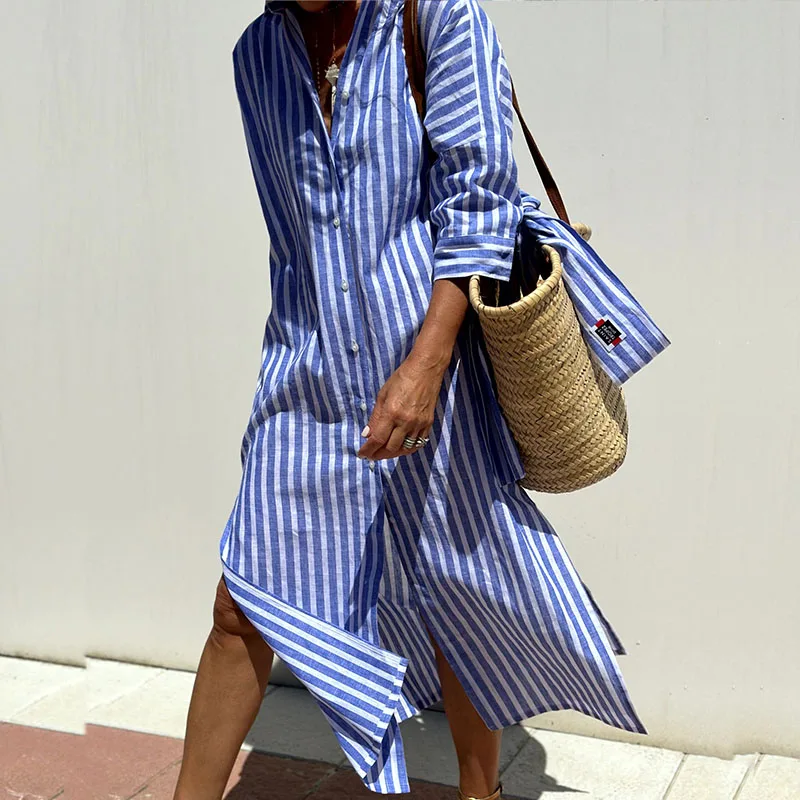 Cynthia | Women’s Long Sleeve Striped Shirt Dress