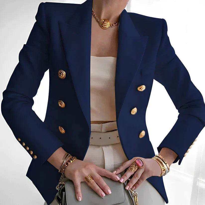 Alyssa | Women’s Double-Breasted Black Blazer with Gold Buttons