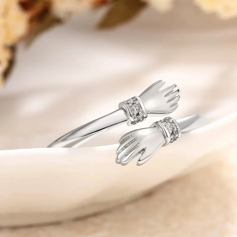 Amora Hand Hug Ring | Sterling Silver Diamond Accent Ring