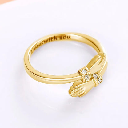 Amora Hand Hug Ring | Sterling Silver Diamond Accent Ring