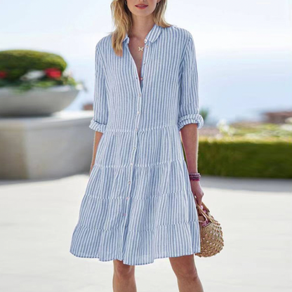 Zarina | Women’s Striped 3/4 Sleeve Mini Summer Dress