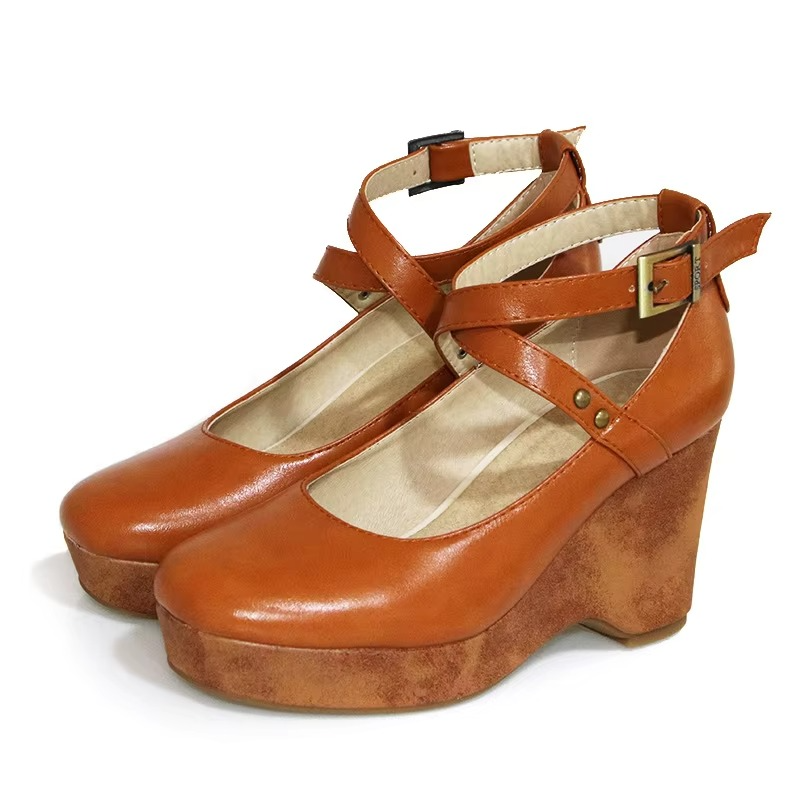 Valerisse | Women’s Brown Chunky Platform Mary Jane Heels