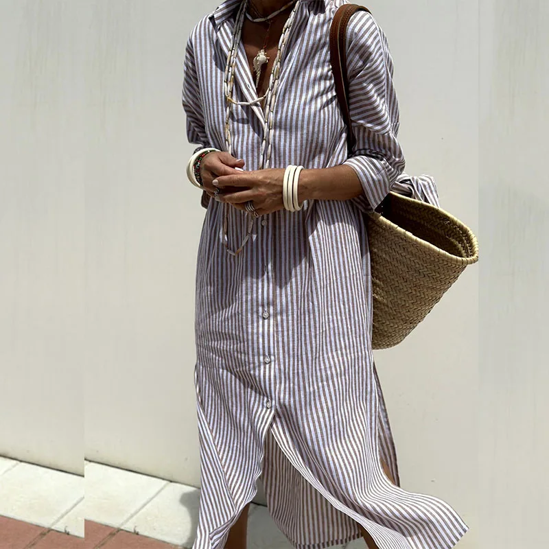 Cynthia | Women’s Long Sleeve Striped Shirt Dress