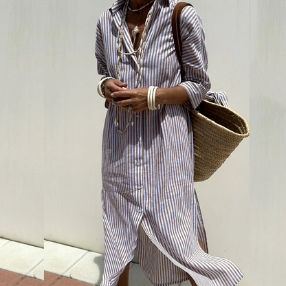 Cynthia | Women’s Long Sleeve Striped Shirt Dress