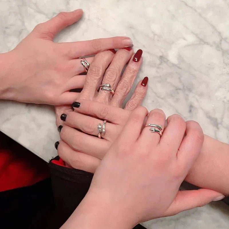 Amora Hand Hug Ring | Sterling Silver Diamond Accent Ring