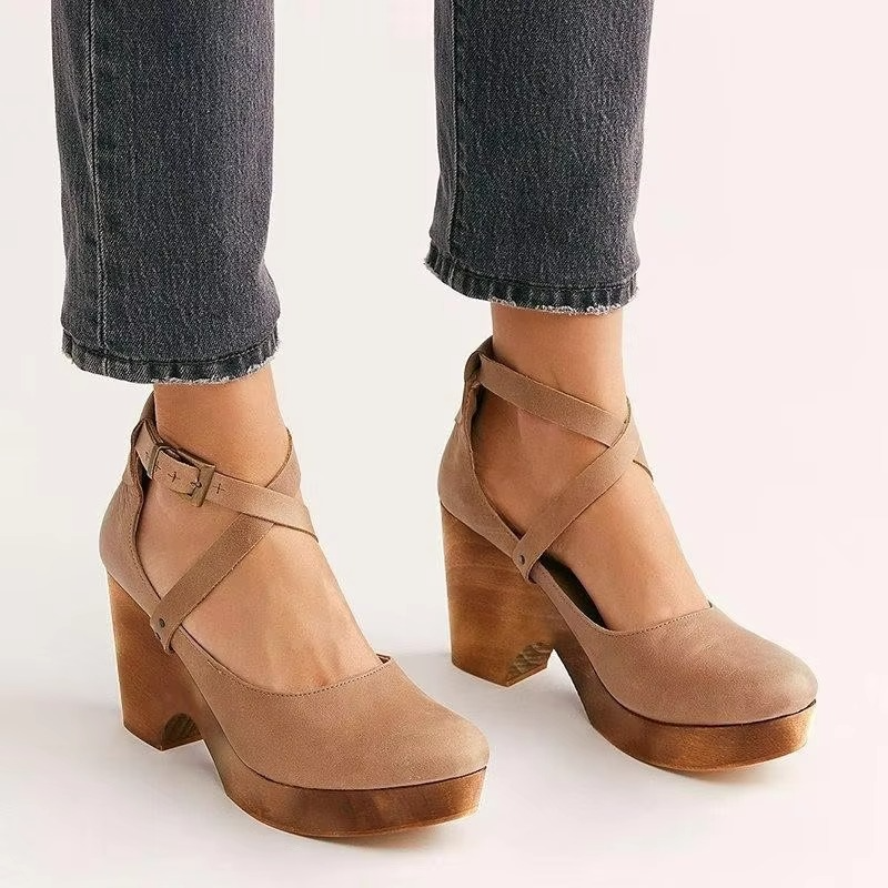 Valerisse | Women’s Brown Chunky Platform Mary Jane Heels