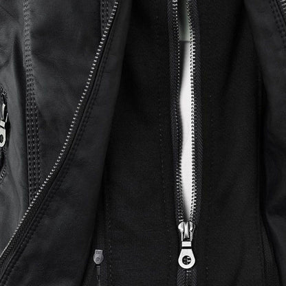 Vada | Women’s Black PU Leather Jacket with Hood