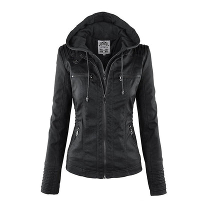 Vada | Women’s Black PU Leather Jacket with Hood