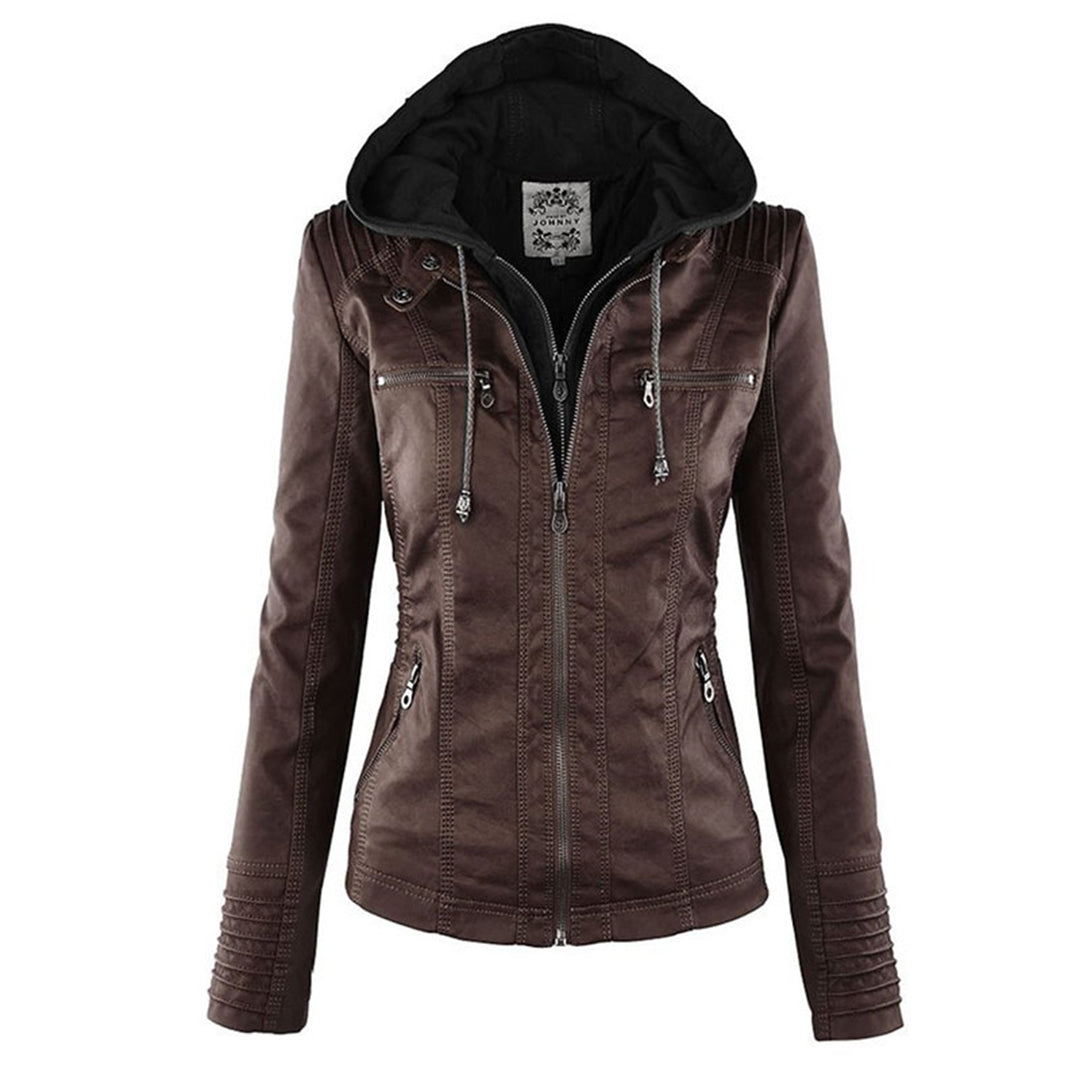 Vada | Women’s Black PU Leather Jacket with Hood