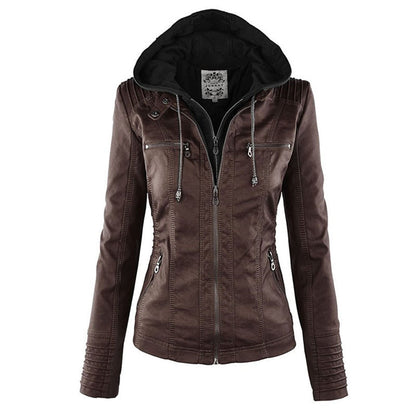 Vada | Women’s Black PU Leather Jacket with Hood