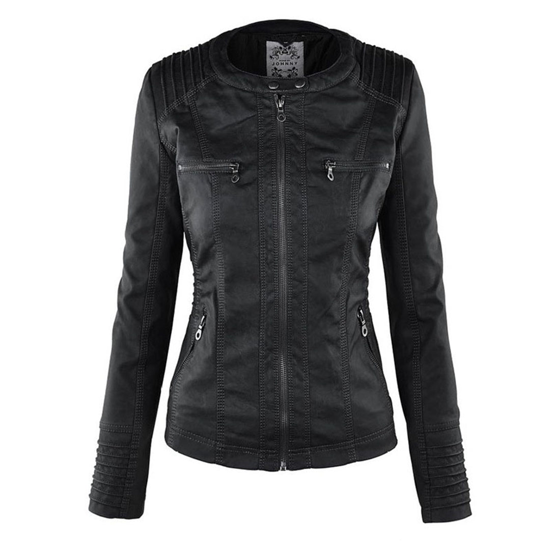 Vada | Women’s Black PU Leather Jacket with Hood