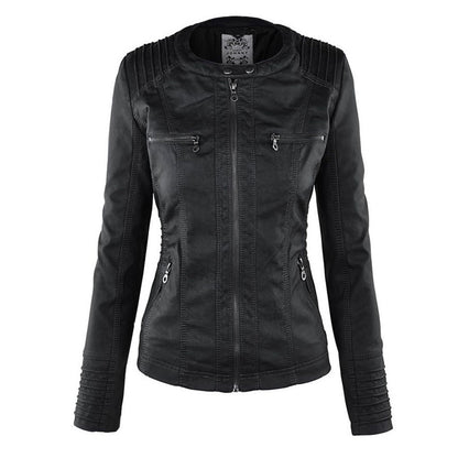 Vada | Women’s Black PU Leather Jacket with Hood